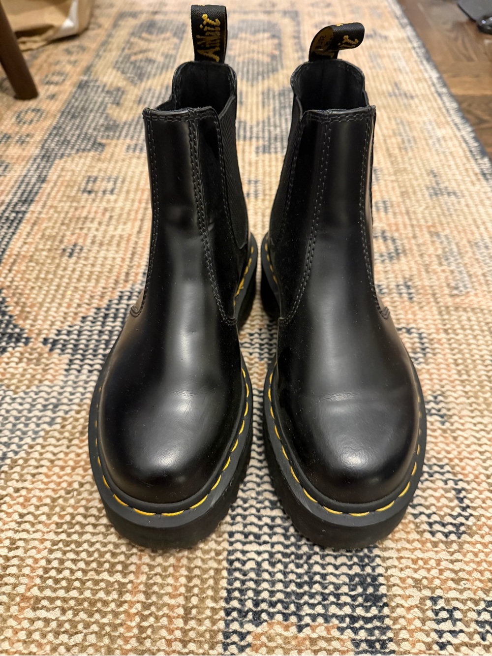 Dr. Martens Black Platform Chelsea Boots with Yellow Stitching